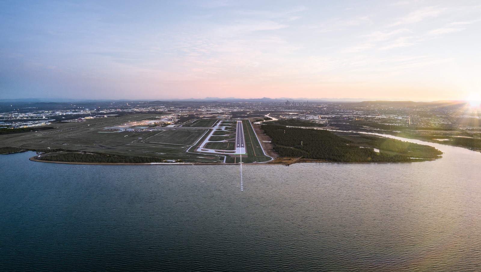 Render of Brisbane's new runway at dusk