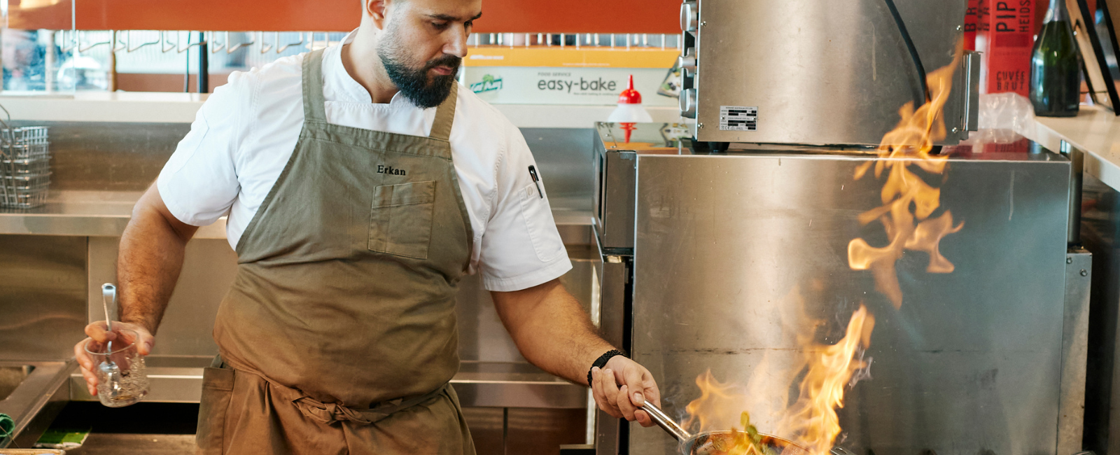 Chef Erkan sizzling frying pan