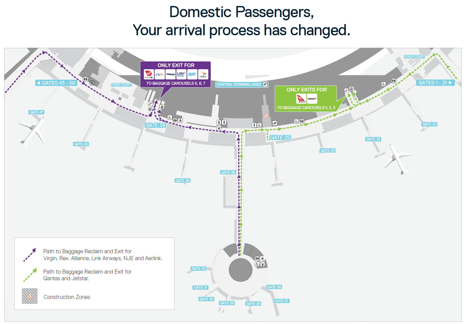 Map showing best exits from Level 2 for baggage claim